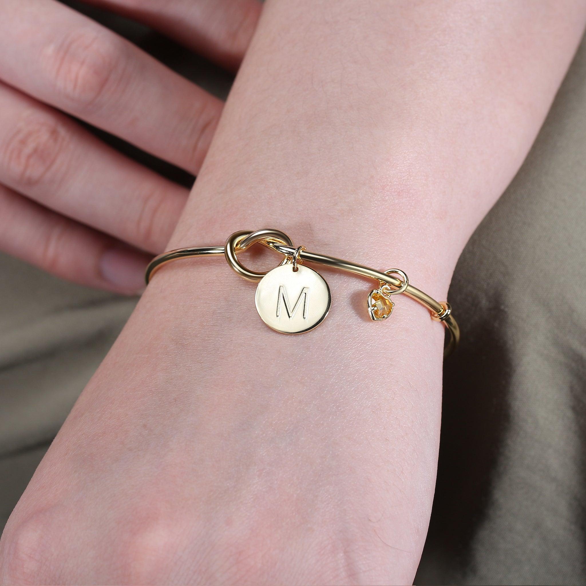 Knot bracelet with initial shop charm